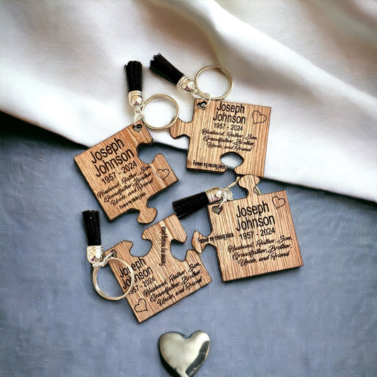 4 pc Puzzle Loving Keepsake Gift Memory Key Chain Wood Laser Made Customized - So So Diva Designs & Personalized Gifts