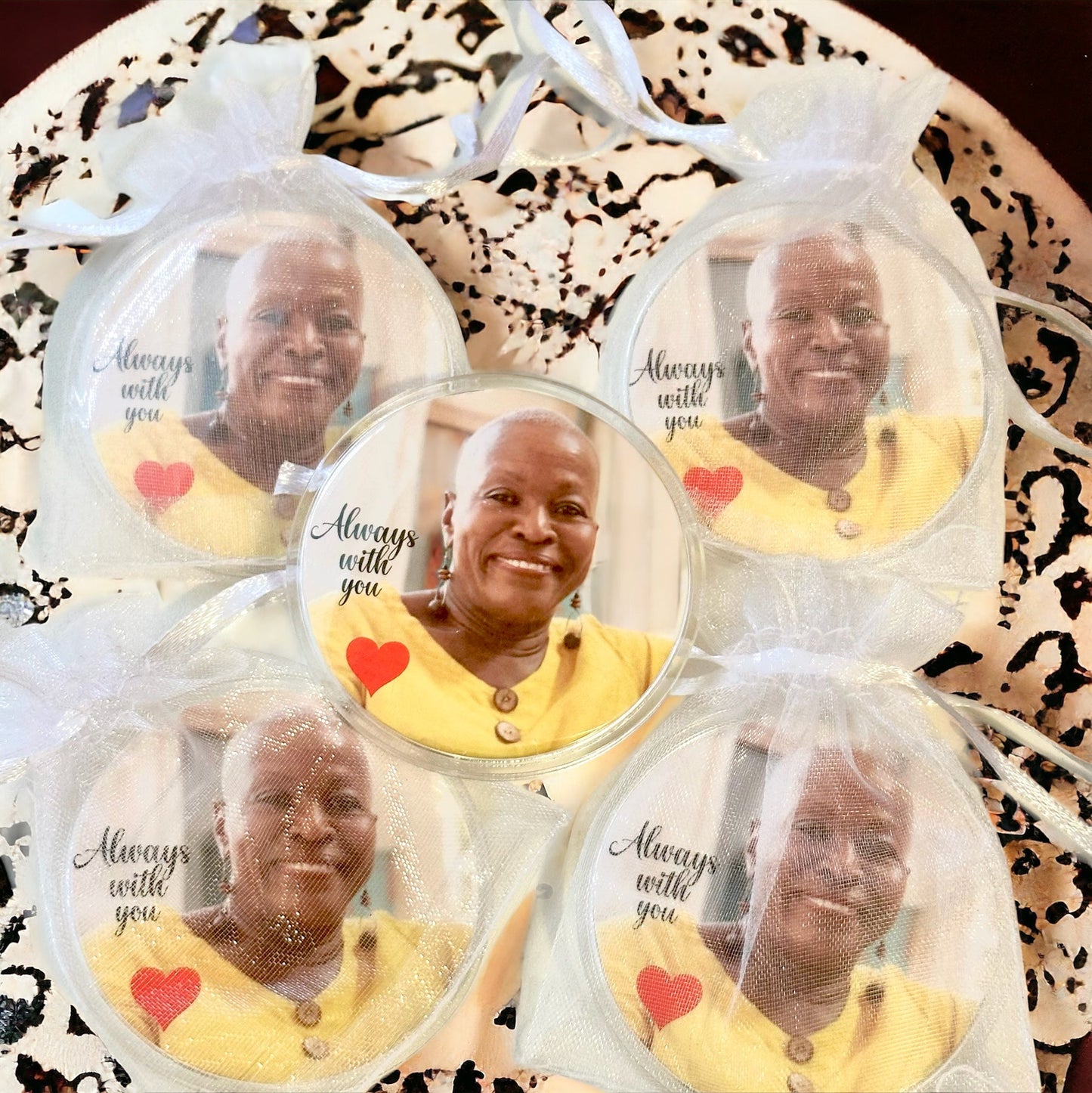 5 Pc Photo Button Pins, Loving Memory Keepsake, 2 inch Plastic Round Buttons - So So Diva Designs & Personalized Gifts