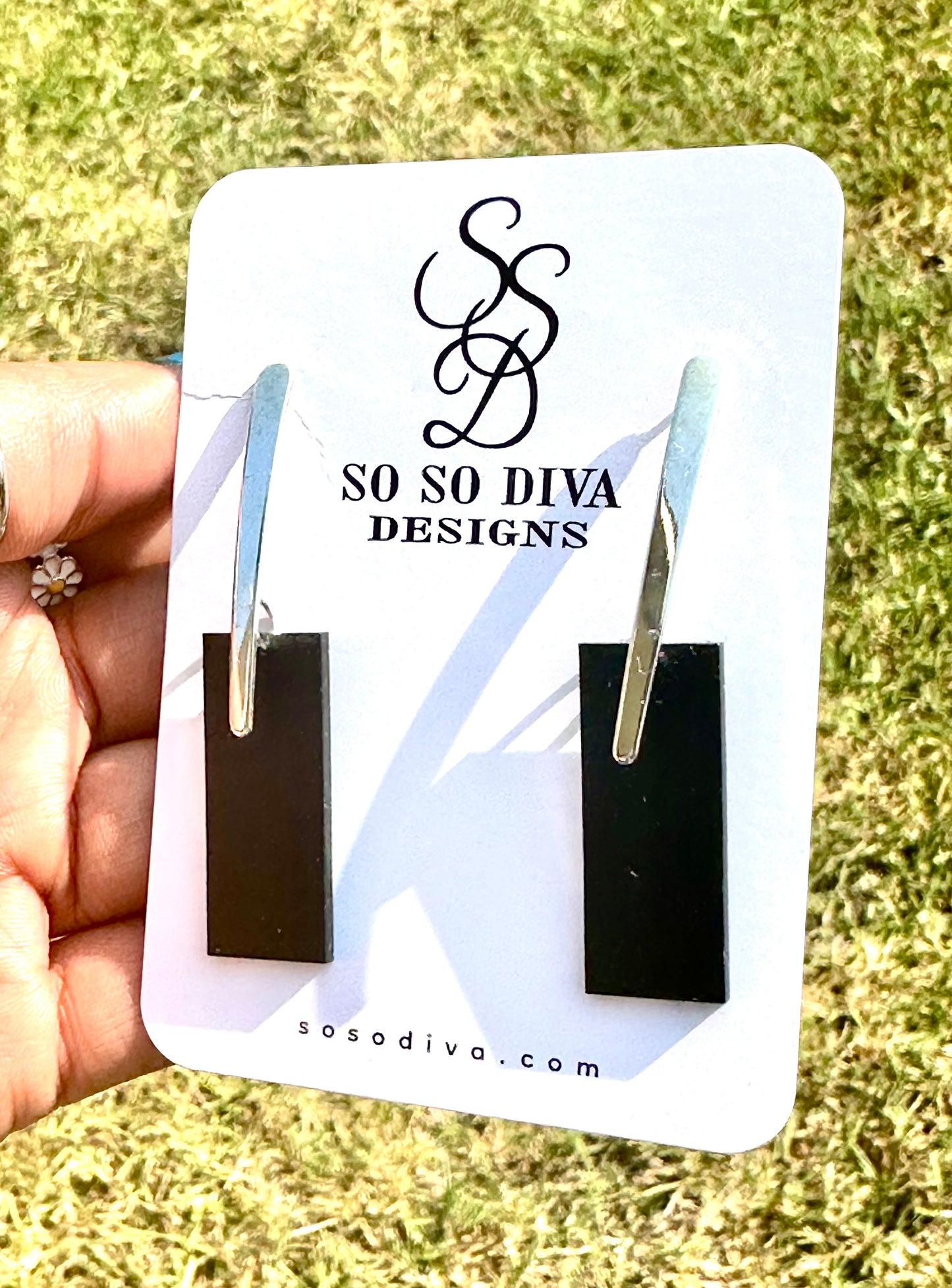 Black Acrylic and Silver Topper Earrings, Handmade, Lasercut, Dangle