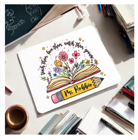 Personalized Teacher Mouse Pad Wildflowers Book Pencil