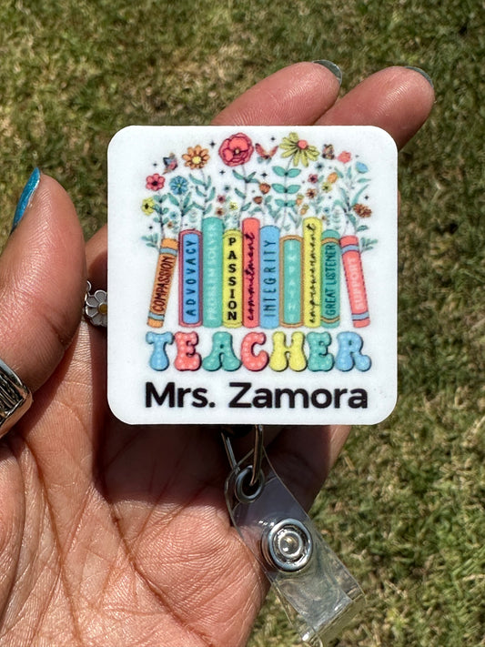 Badge Reels Personalized Velcro Interchangeable Teacher Administrator Books and Flowers