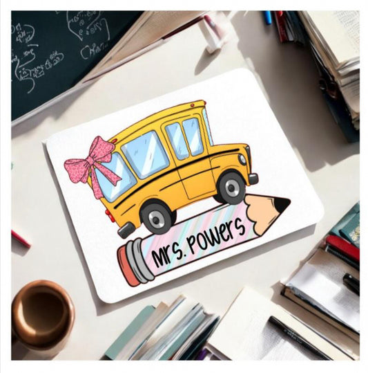 Personalized Teacher Mouse Pad School Bus Pencil