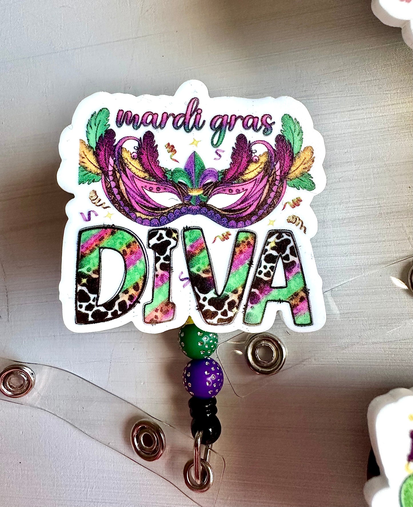 Mardi Gras Inspired DIVA Badge Reel TOPPER Velcro Interchangeable – So So  Diva Designs & Personalized Gifts