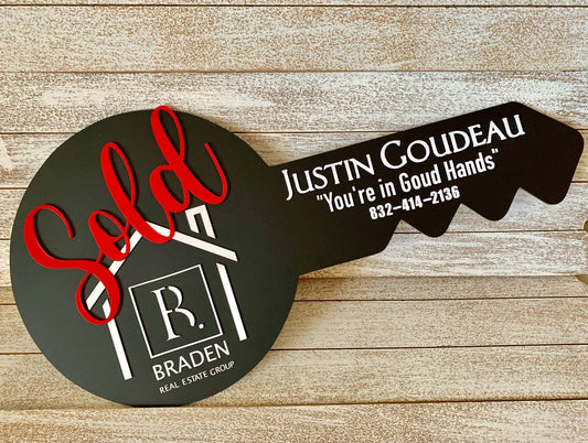 Black Acrylic Realtor Key SOLD Sign | Photo | Closing | Marketing Sign | Customized - So So Diva Designs & Personalized Gifts